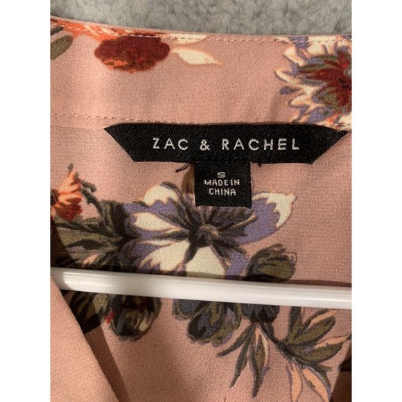 Zac & Rachel Mauve Floral Roll Tab Hi Lo Tunic Blouse Soft Polyester Small - Picture 2 of 7